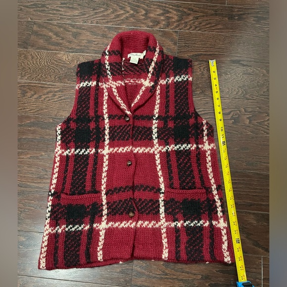 EDDIE BAUER plaid check wool collar sweater vest Size Small Petite holiday - Picture 4 of 8